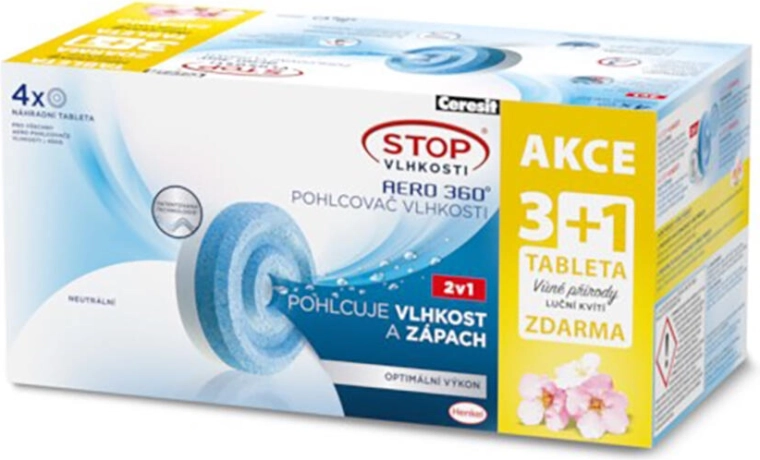 Recambios para absorbente de humedad CERESIT AERO 360, 4×450 g, fragancia de flores de prado