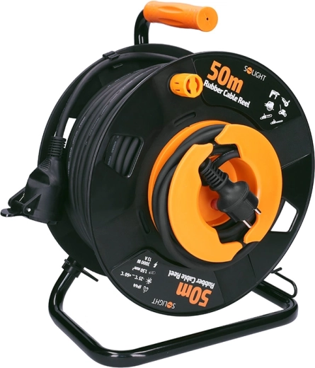 Solight alargador exterior en bobina 50 m, 1 toma, cable de goma, IP44