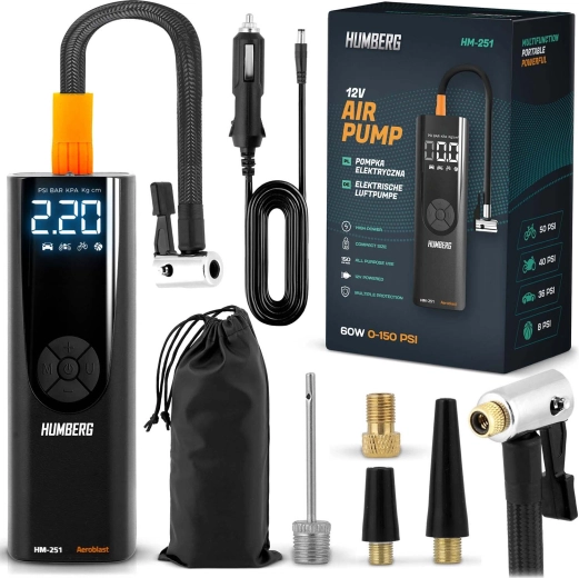 Mini compresor eléctrico HUMBERG HM-251 – bomba portátil digital para coche con luz LED