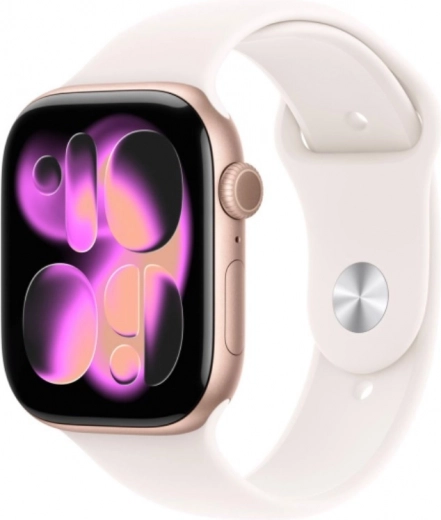 Apple Watch Series 11 GPS 42 mm aluminio en oro rosa con correa deportiva rosa claro S/M