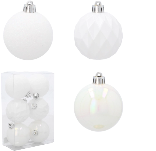 Set de bolas navideñas blancas de 6 cm – 6 uds