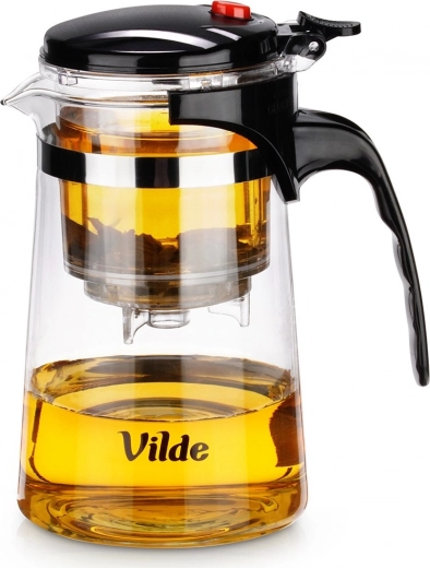 Tetera de vidrio con infusor tipo french press con sistema de liberación 680 ml Vilde