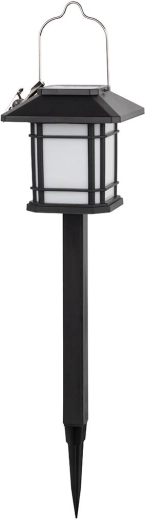 Linterna solar de jardín con estaca, 12 LED, acero inoxidable y negro, 40 cm