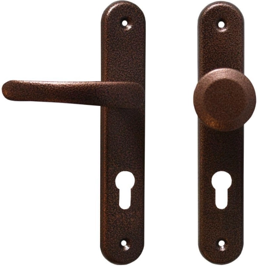 Herraje para puerta MICHAELA con manilla y pomo fijo, cilindro 72, color cobre