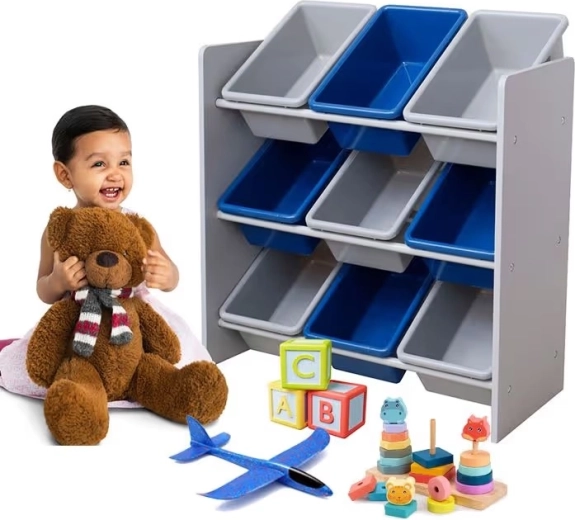 Organizador infantil para juguetes con 9 cestas (gris/azul)
