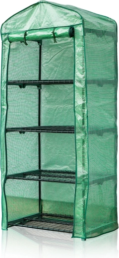 Invernadero de jardín con cubierta de plástico 69 × 50 × 160 cm con 4 estantes, verde