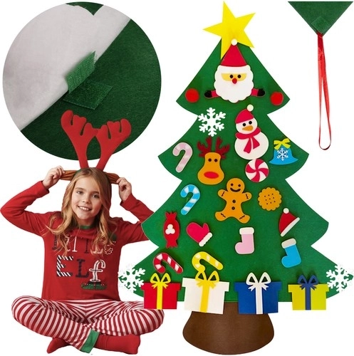 Árbol de Navidad DIY de fieltro con adornos 90 cm