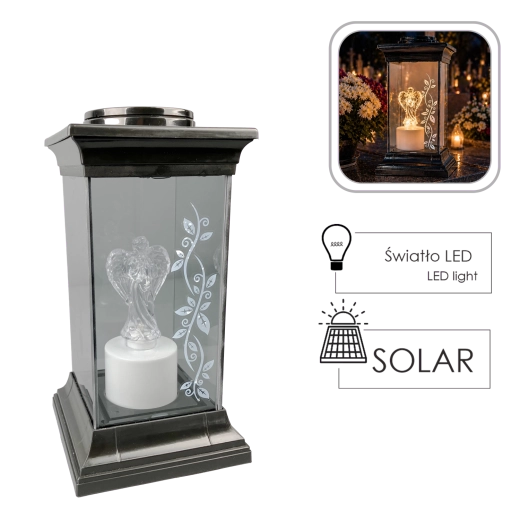 Farol solar con LED y ángel de 28 cm