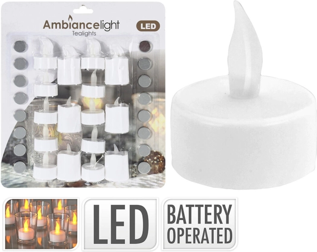 Velas de té LED blancas de 3,5 cm con pilas (16 uds.)