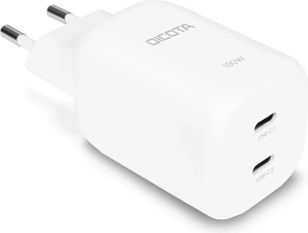 Cargador GaN de 100 W con 2× USB-C (UE), blanco