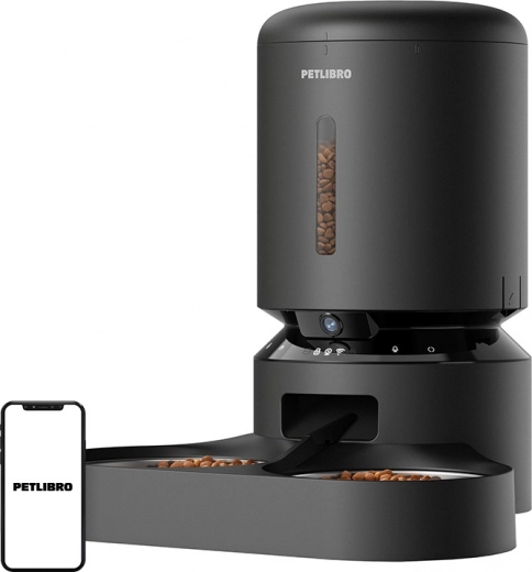 Dosificador de comida Petlibro Granary con cámara y cuenco doble, 5 l (negro)