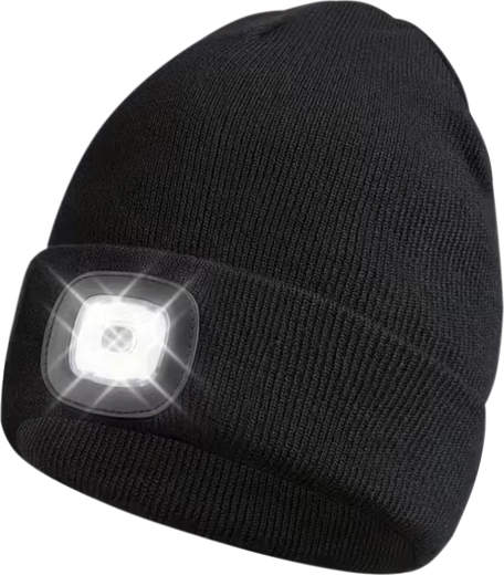 Gorro de invierno con luz LED frontal para correr, negro