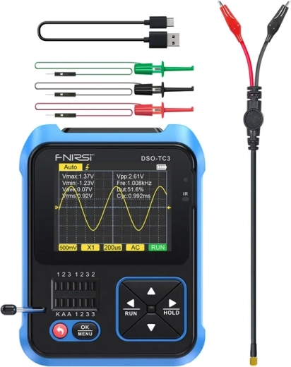 Fnirsi DSO-TC3 osciloscopio digital portátil 3 en 1 con probador de componentes y generador de señal