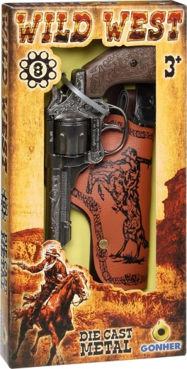 Revólver vaquero metálico con funda para 8 cartuchos Gonher