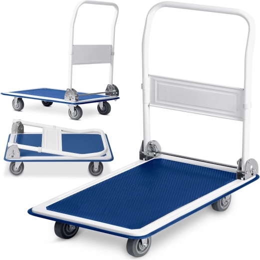 Carro de transporte plegable con plataforma 300 kg Humberg HM-506, blanco-azul