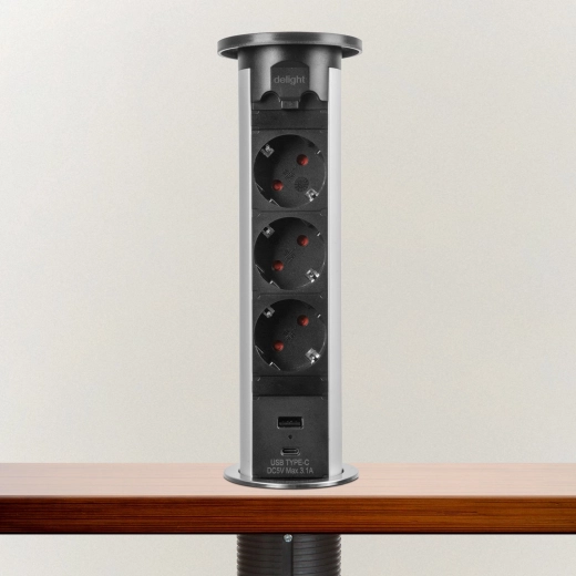 Regleta eléctrica extraíble motorizada para mesa, color plateado