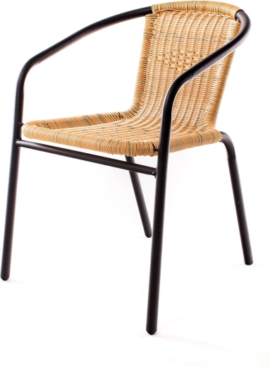 Silla de jardín de ratán PE con estructura de acero, beige/negro