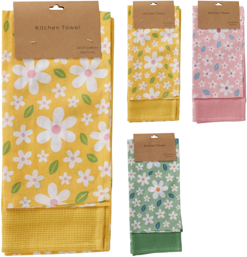 Juego de 2 paños de cocina con motivo floral 70 × 45 cm