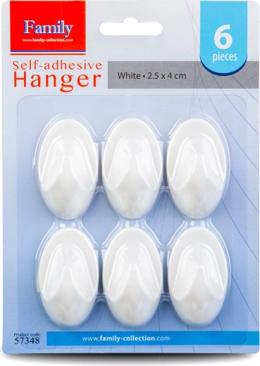 Gancho de plástico autoadhesivo blanco, 6 unidades