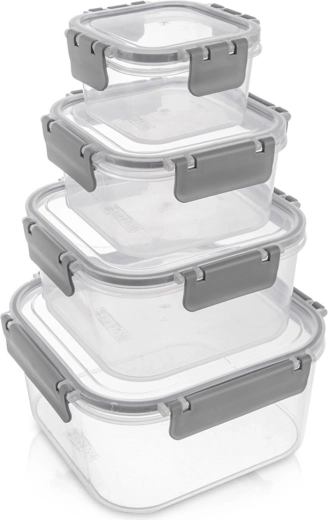 Juego de recipientes cuadrados para alimentos con junta de sellado, 4 uds