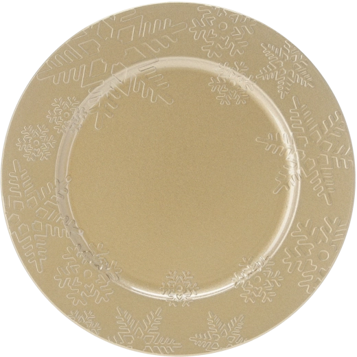 Bajo plato redondo dorado con diseño de copos de nieve 33 cm