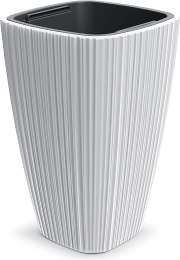 Maceta Oro 29 cm blanca con ranuras verticales