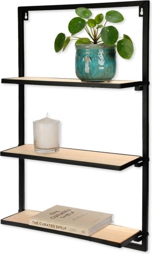 Estantería metálica de pared negra de 3 niveles 40 × 12 × 65 cm