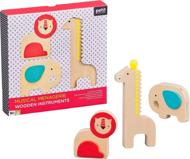 Petit Collage zoológico musical – instrumentos musicales de madera para niños, 3 piezas