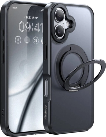 Funda McDodo MagSafe con soporte para iPhone 16 Plus negra