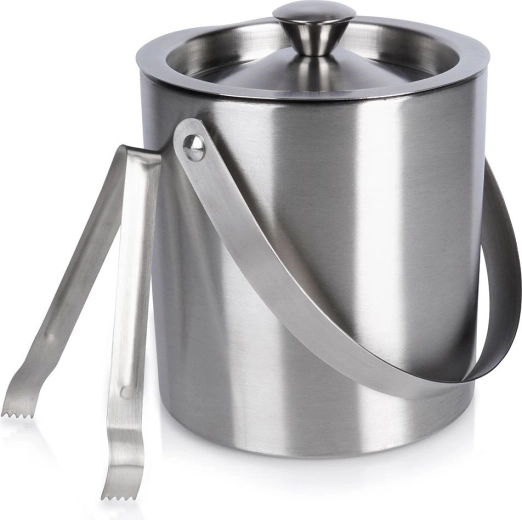 Cubo térmico de acero inoxidable para hielo con pinzas, tapa y asa 1,7 l