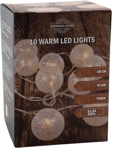 Guirnalda luminosa con temporizador, 10 LED, blanco cálido, 135 cm, decoración con purpurina
