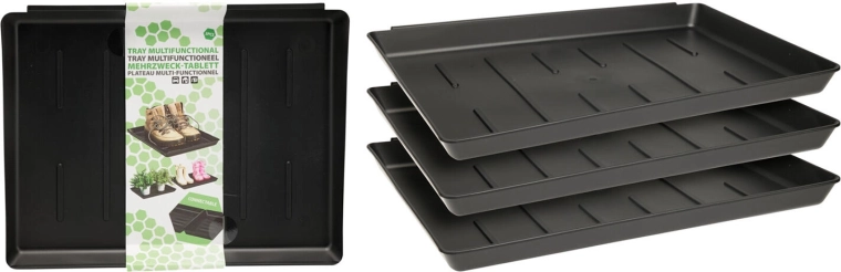 Bandeja de plástico multifunción 35 × 27 × 3 cm, negra (set de 3 unidades)
