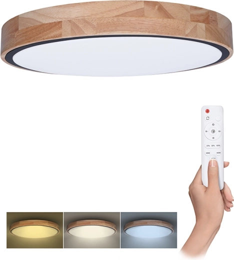 Lámpara LED de techo y pared Solight Iron Oak con mando a distancia, 48 W, 40 cm, regulable, CCT 3000–6500 K