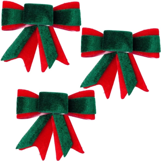 Lazos navideños de terciopelo de 10,5 × 11 cm, set de 3 unidades