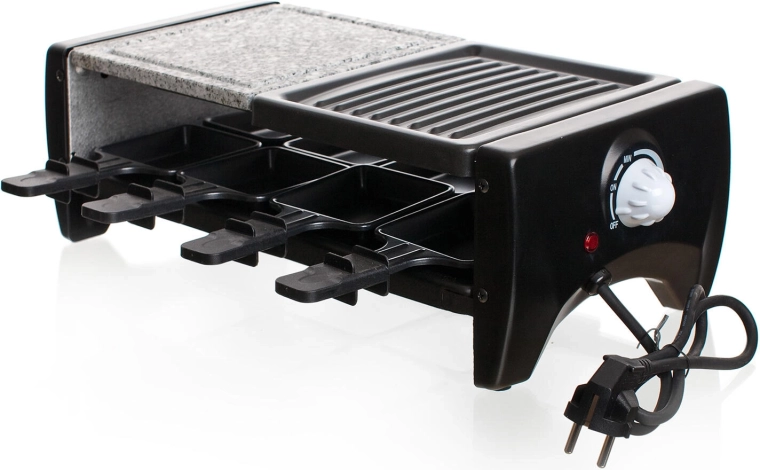Parrilla raclette eléctrica para 8 personas con piedra natural y plancha de asado