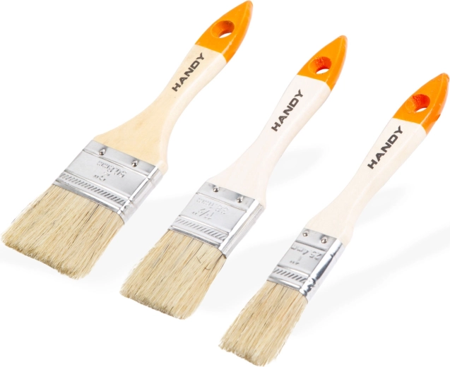 Juego de brochas planas de pintura con mango de madera, 3 unidades