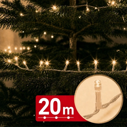 Cadena de luces LED con temporizador de 20 m, 400 LED, blanco cálido