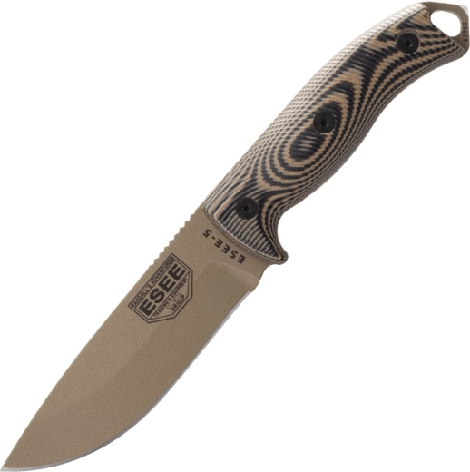 Cuchillo de supervivencia ESEE Model 5 13,2 cm, Dark Earth, G10, funda Kydex