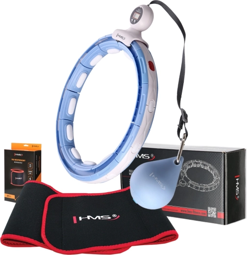 Set HMS de hula hoop de masaje con peso, imanes y contador + cinturón reductor azul