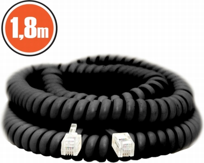 Cable telefónico espiral 4P4C, 1,8 m, negro