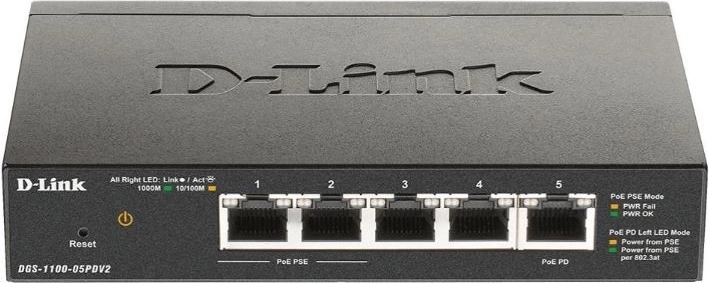 D-Link DGS‑1100‑05PD V2 switch gigabit inteligente de 5 puertos (2x PoE)