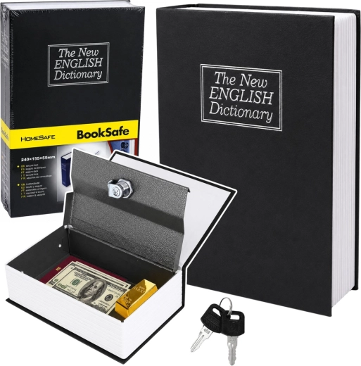 Caja fuerte con forma de libro con llave negra 24,5 × 16 × 6 cm - 1 unidad