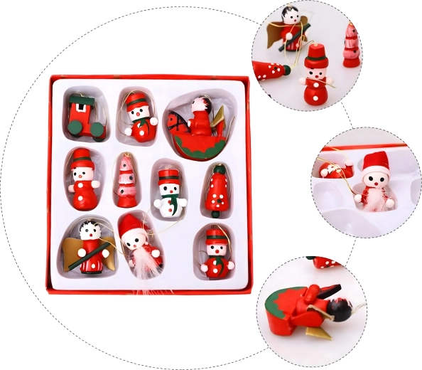 Adornos navideños de madera para el árbol, decoraciones colgantes – set de 10 uds.