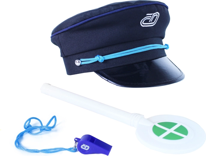 Set infantil de jefe de estación de České dráhy: gorra, silbato y disco de señalización
