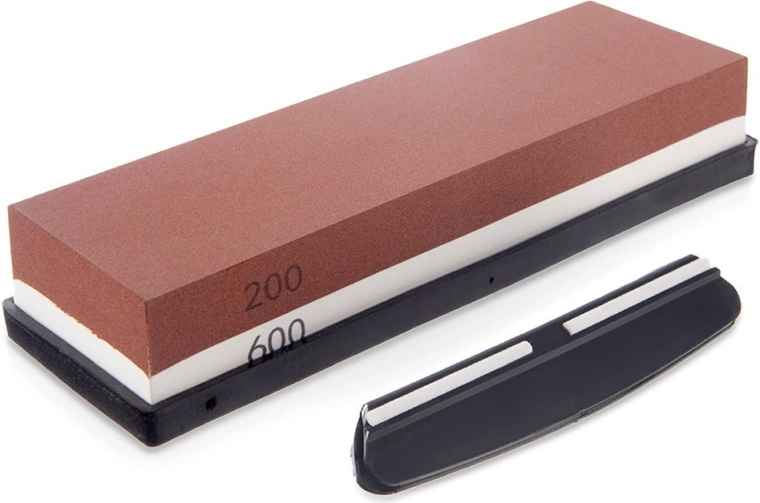 Piedra de afilar de dos capas para cuchillos 18,5 × 6 × 3 cm con pinza guía