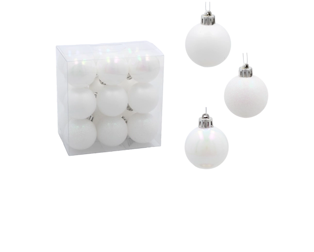 Set de adornos navideños blancos de 4 cm – 18 uds.