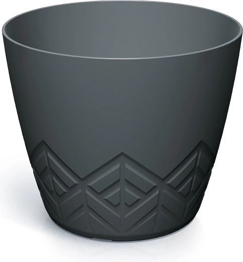 Maceta de plástico con patrón geométrico 13,8 cm – tono carbón