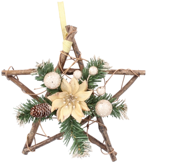 Estrella de madera colgante de 25 cm en color dorado de madera de fresno