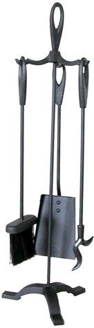 Herramientas de chimenea con soporte 63 cm, acero negro, set de 3 piezas