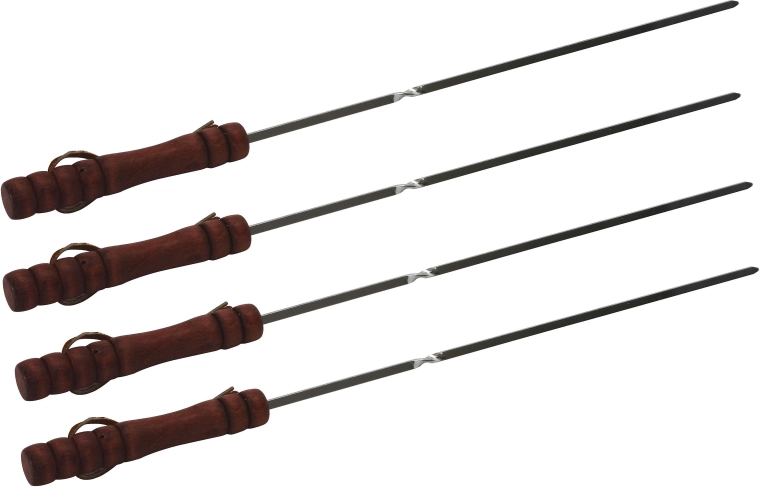 Agujas metálicas para brochetas de parrilla de 40 cm con mango de madera (4 uds.)